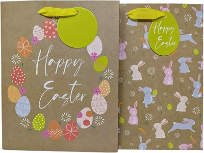 2 Luxury Easter Gift Bags - Medium: 23x18x10.2cm (Kraft) - You Love a Bargain
