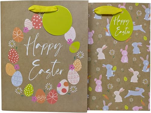 2 Luxury Easter Gift Bags - Medium: 23x18x10.2cm (Kraft) - You Love a Bargain