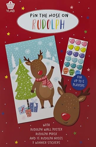“Pin the Nose on Rudolph” Christmas Party Game for Kids – Poster, Blindfold, 15 Nose Stickers & Winner Stickers (60 × 40 cm)