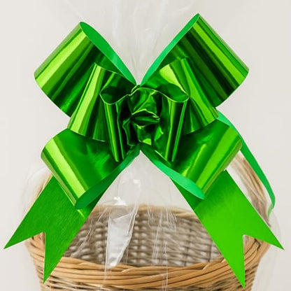 5 Extra-Large Clear Cellophane Hamper Bags with Pull Bows – Assorted Colours – 102.5 x 70 cm