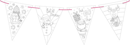 2× Colour Your Own Christmas Banner Bunting – 8 Flags per Banner with 5 Colouring Pencils – Kids’ Festive Craft Activity