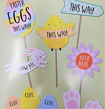 YLAB - Easter Egg Hunt Kit - 5 Signs, 20 Bunny Feet & 10 Clue Cards - You Love a Bargain