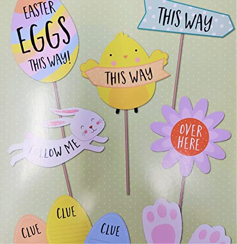 YLAB - Easter Egg Hunt Kit - 5 Signs, 20 Bunny Feet & 10 Clue Cards - You Love a Bargain