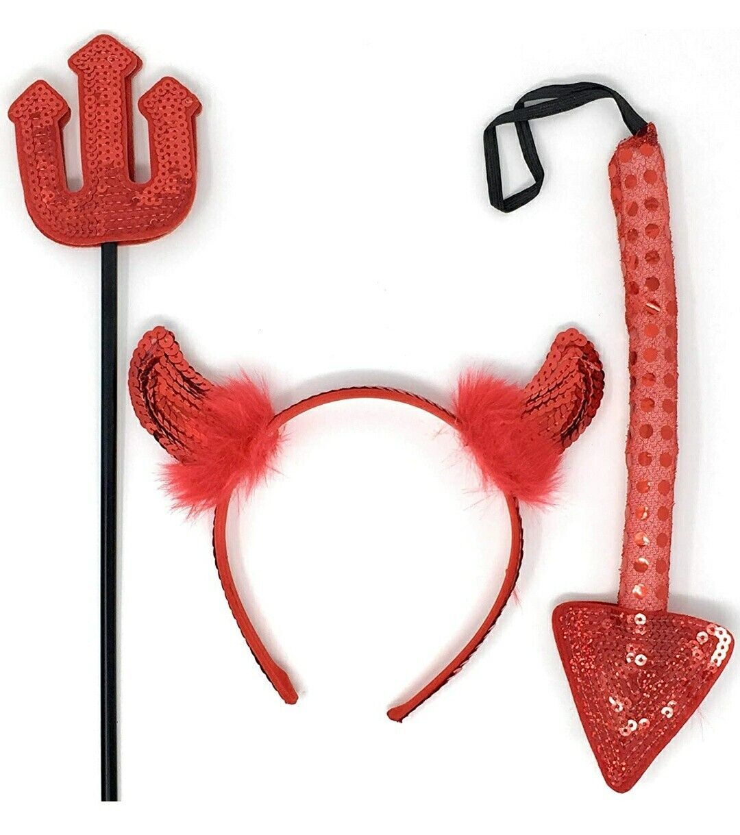 3 Piece Womens Devil Set - Headband, Pitchfork & Tail - Fancy Dress Costume