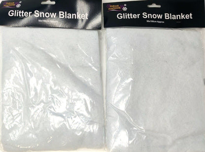2x Snow Blankets With Silver Glitter - Scene Setter - Measures 100x50cm