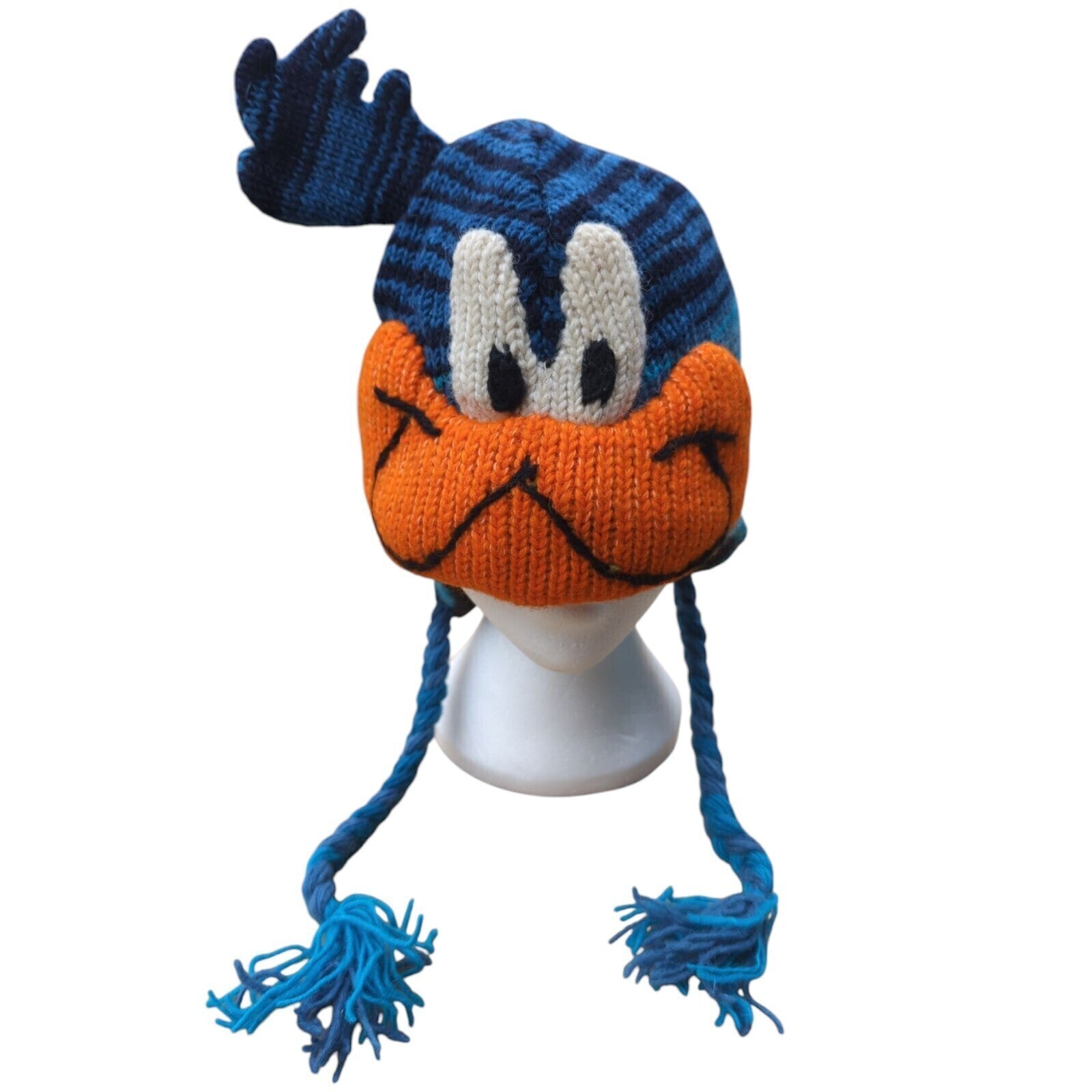 Hand Knitted 100% Wool & Fleece Lined Road Runner Hat - One Size - Secret Santa