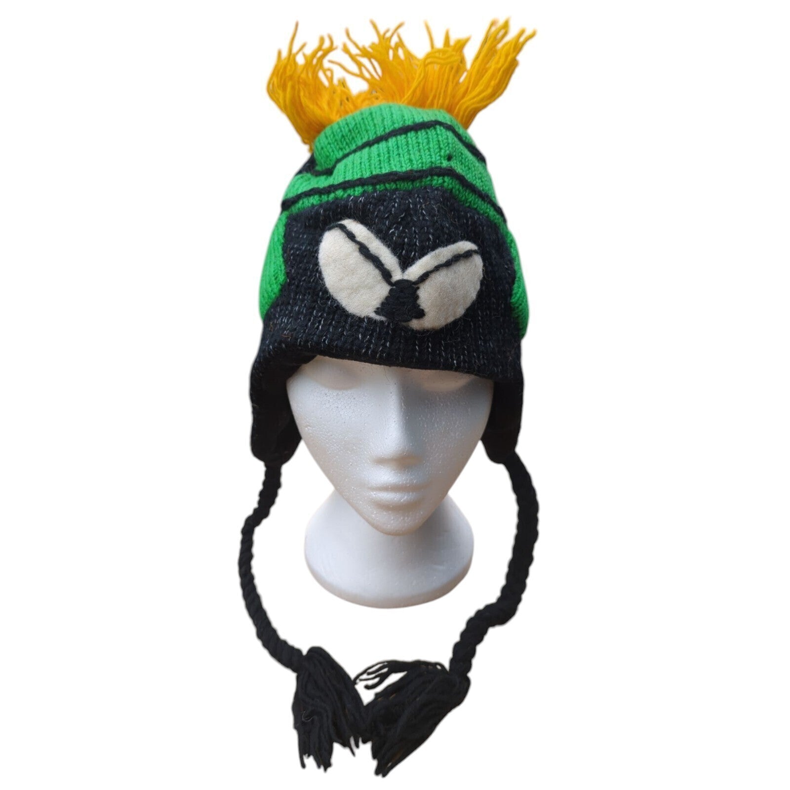 Hand Knitted 100% Wool & Fleece Lined Marvin The Martian Hat - One Size
