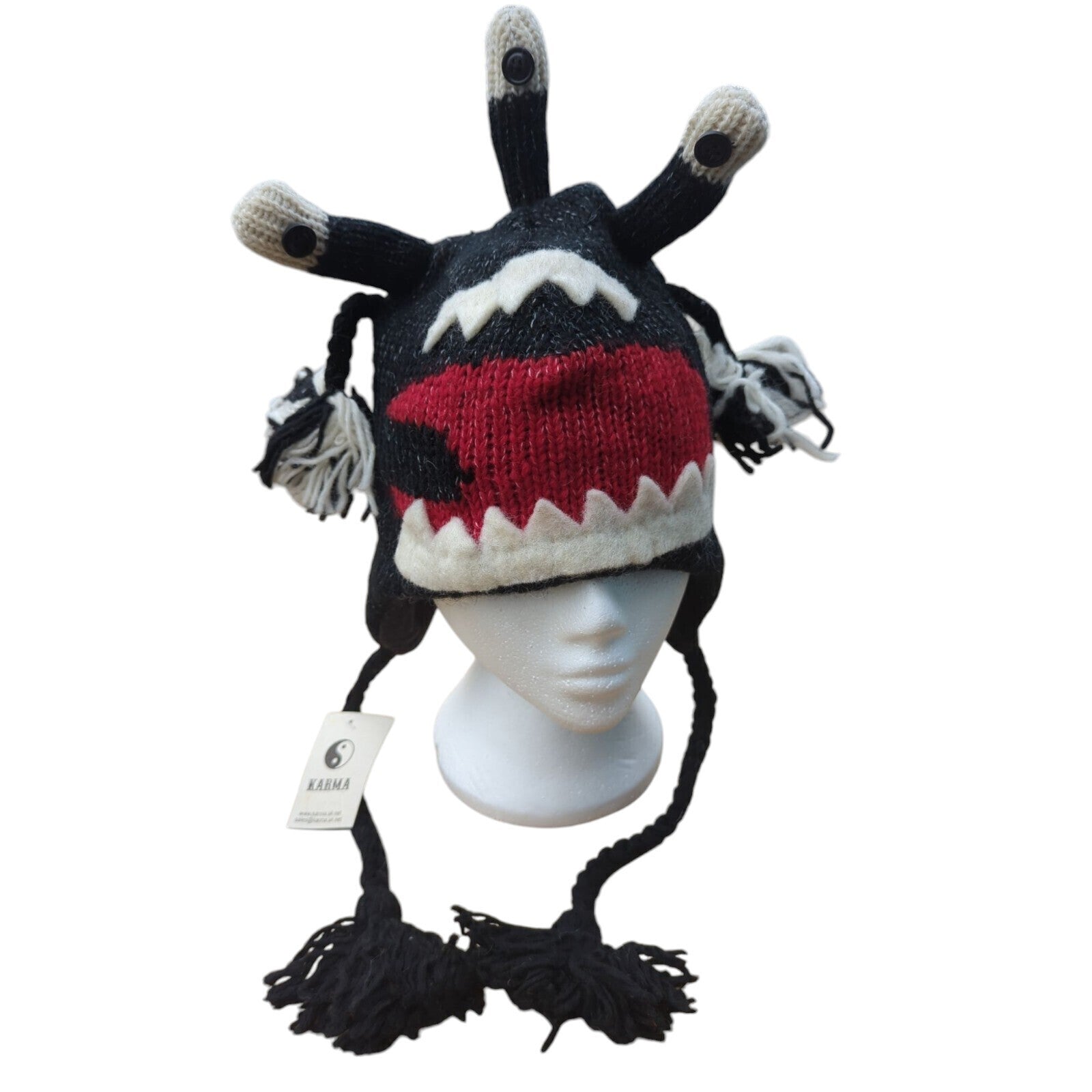 Hand Knitted 100% Wool & Fleece Lined Monster Hat - One Size - Secret Santa