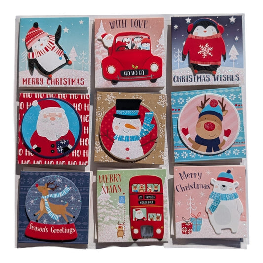 18 Mini Christmas Cards with 3D Festive Characters – Folding 5.5cm Cards – Plain