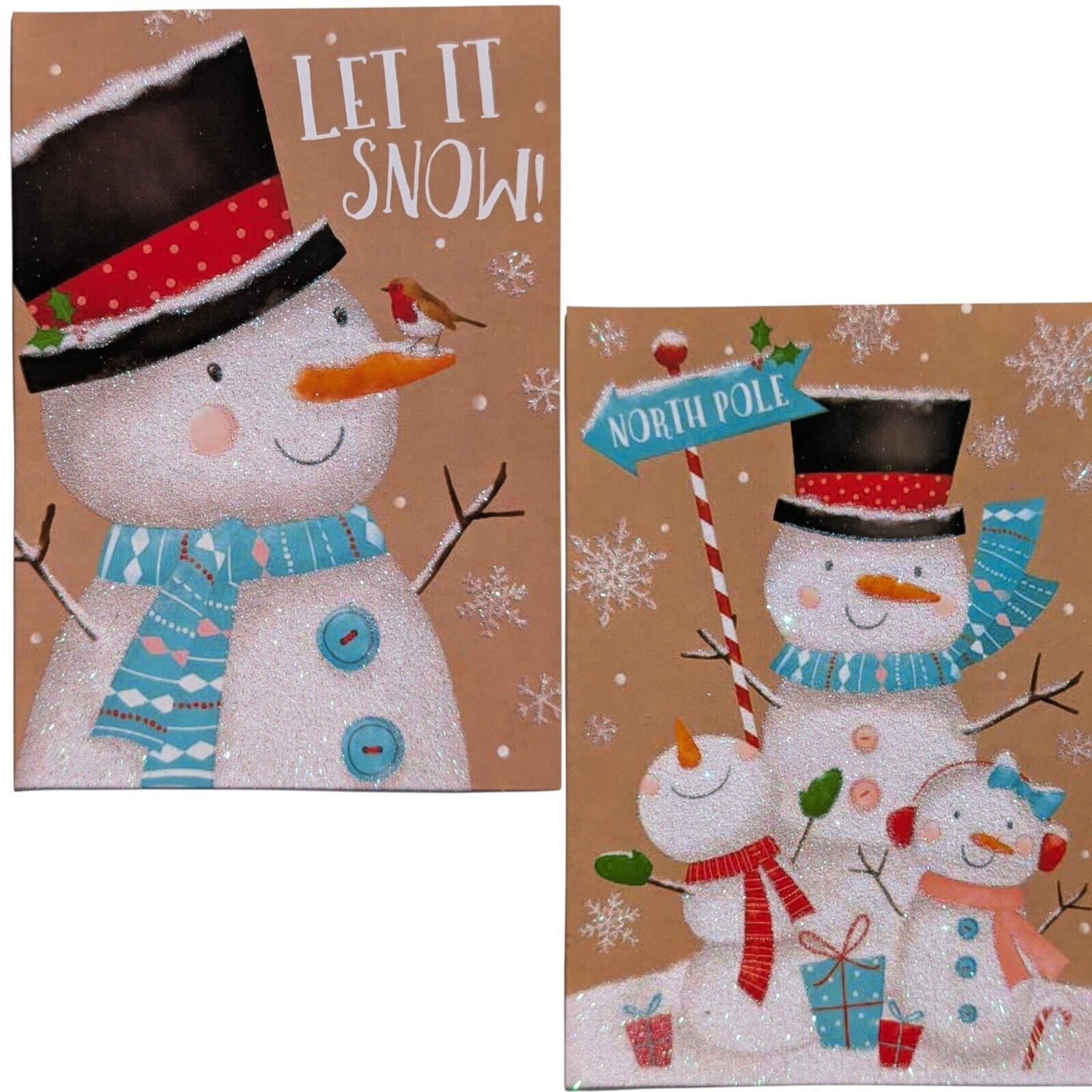 10 Snowman Christmas Cards with Envelopes – 15.3x11cm – 2 Festive Design