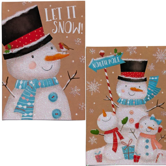 10 Snowman Christmas Cards with Envelopes – 15.3x11cm – 2 Festive Design