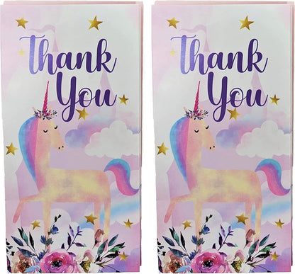 12 Thank You Cards with Envelopes - Unicorn