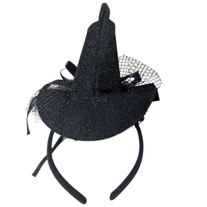Witch Hat Headband – Black Sparkly Halloween Costume Accessory - UK SELLER