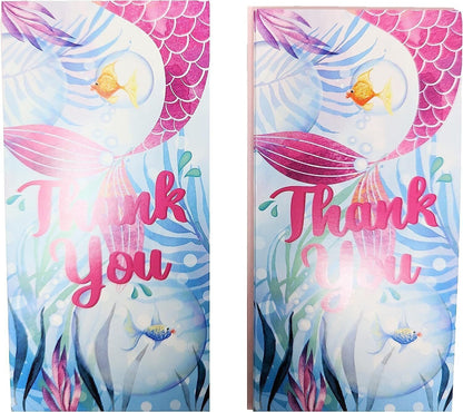 12 Thank You Cards with Envelopes - Mermaid