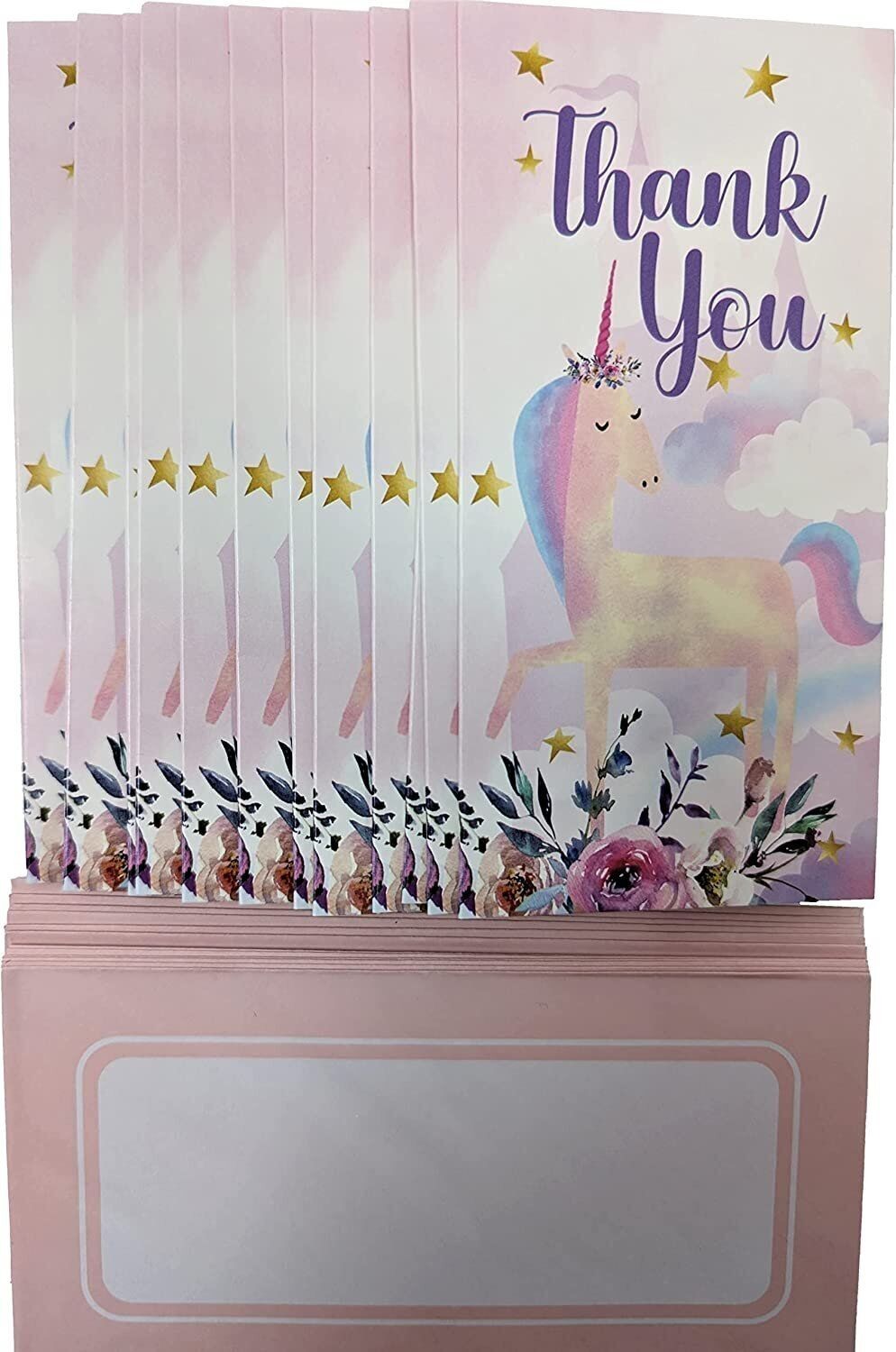 12 Thank You Cards with Envelopes - Unicorn