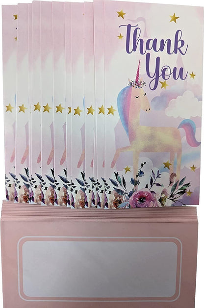 12 Thank You Cards with Envelopes - Unicorn