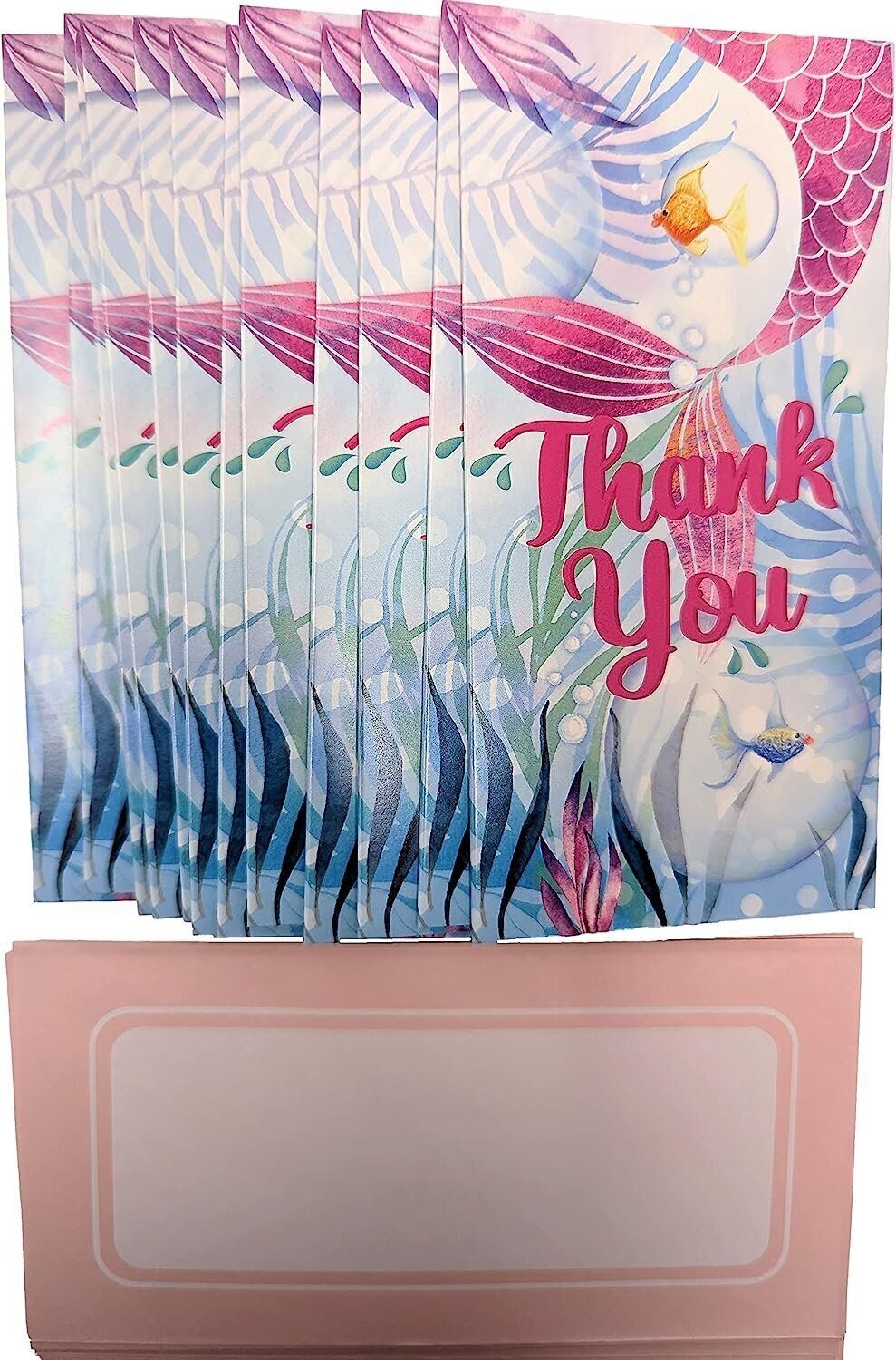 12 Thank You Cards with Envelopes - Mermaid