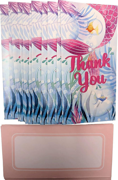 12 Thank You Cards with Envelopes - Mermaid