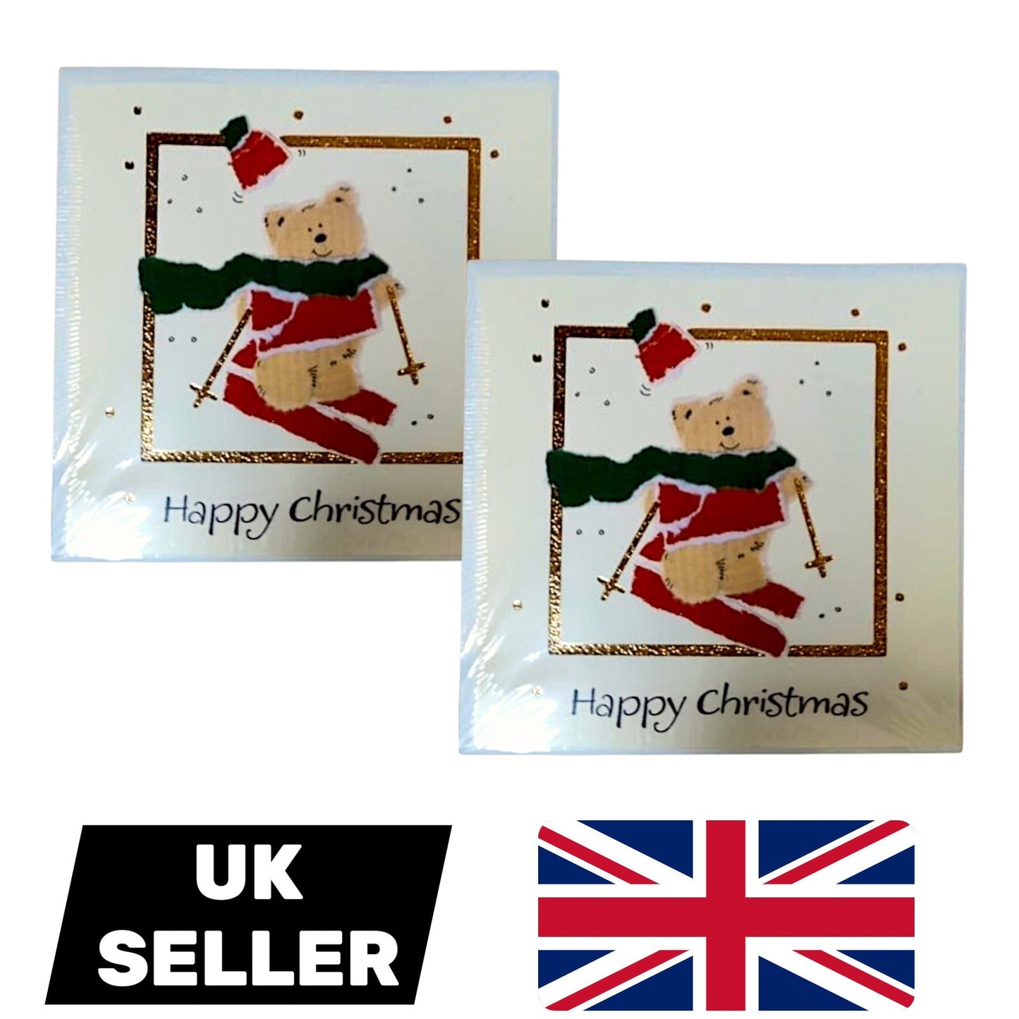 32 (2 Packs of 16) Mini Christmas Cards for Children - Teddy Bear - Kids Designs