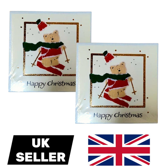 32 (2 Packs of 16) Mini Christmas Cards for Children - Teddy Bear - Kids Designs