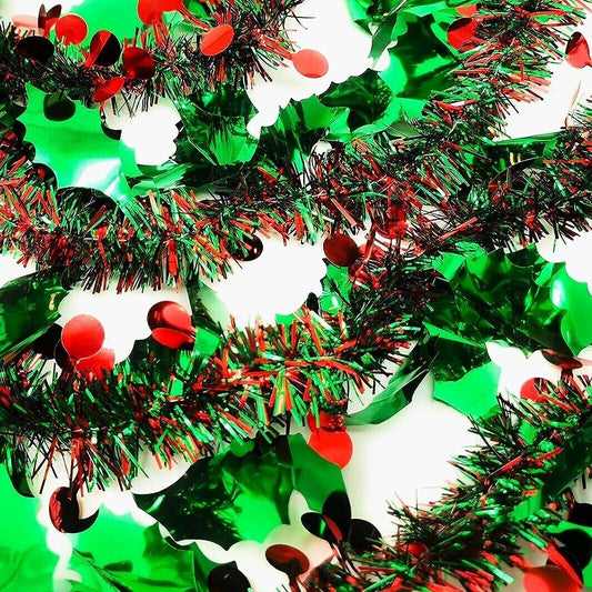 3 Strands of Christmas Holly Berry Tinsel - 2 Meters each Strand