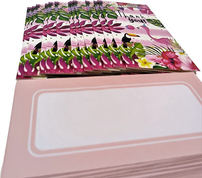 12 Thank You Cards with Envelopes - Flamingo