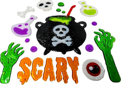 Halloween Gel Window Stickers – 16 Assorted Designs – Reusable Gel Clings for Wi