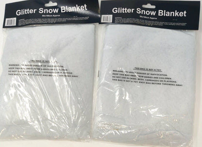 2x Snow Blankets With Silver Glitter - Scene Setter - Measures 100x50cm