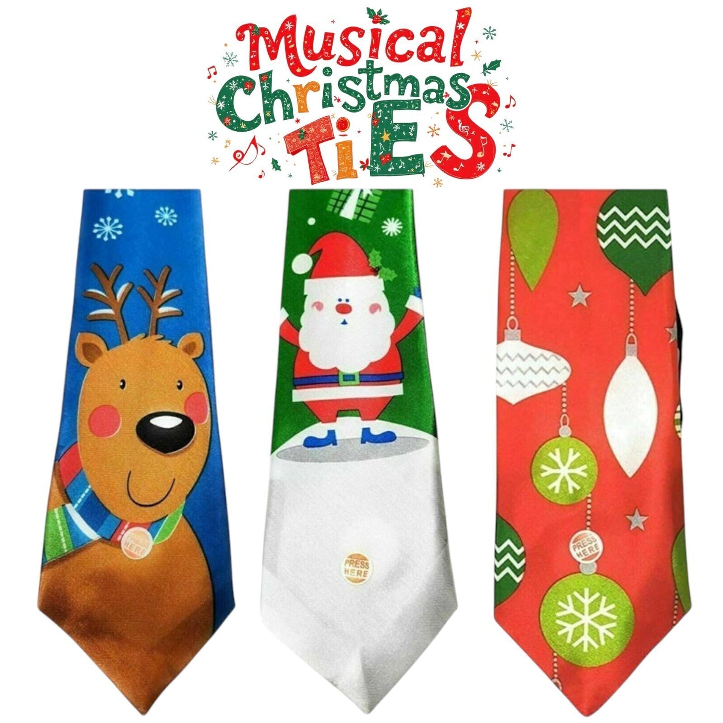 1x Festive Musical Christmas Tie: Santa, Baubles or Reindeer