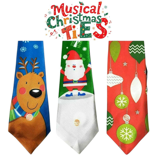 1x Festive Musical Christmas Tie: Santa, Baubles or Reindeer