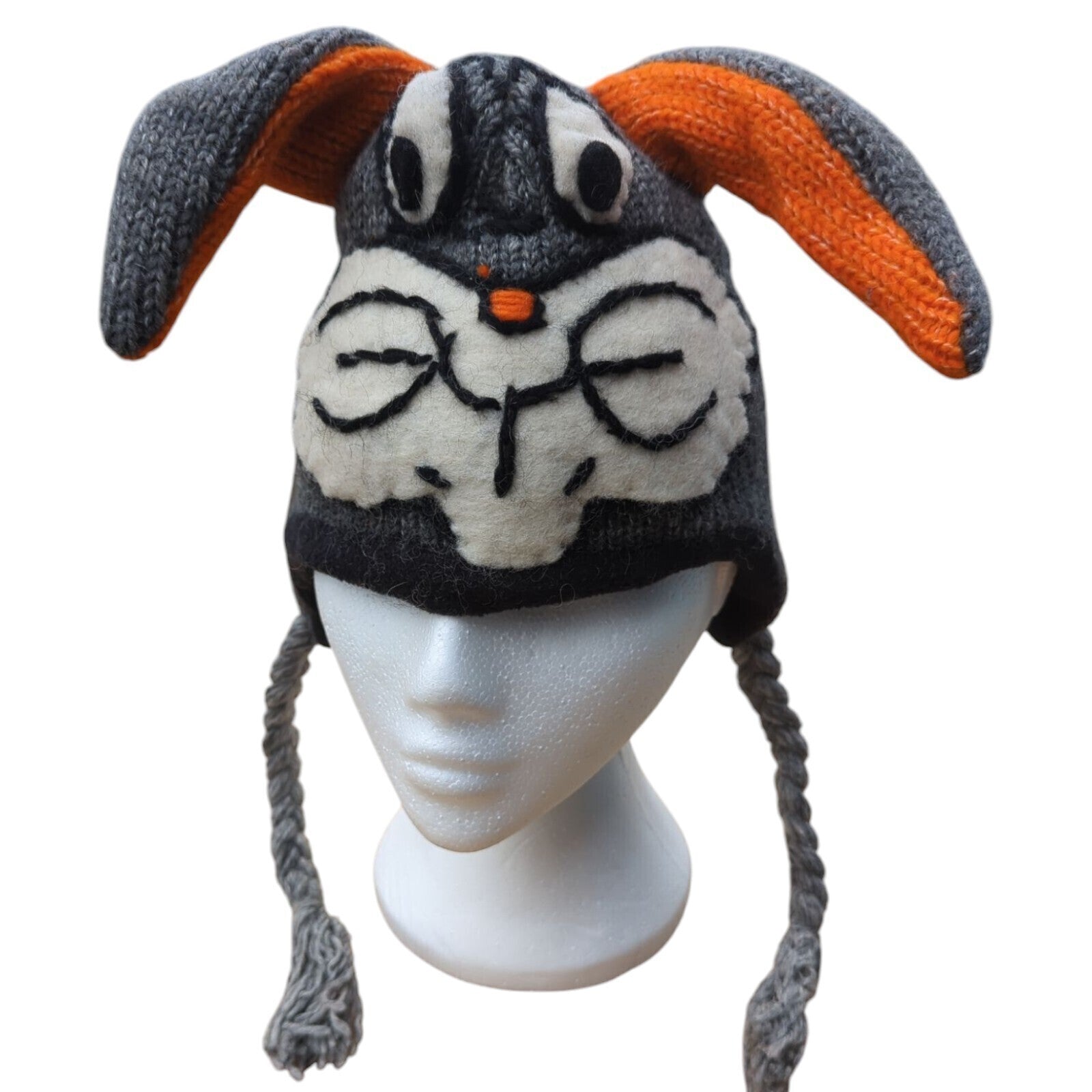 Hand Knitted 100% Wool & Fleece Lined Bugs Bunny Hat - One Size -Secret Santa