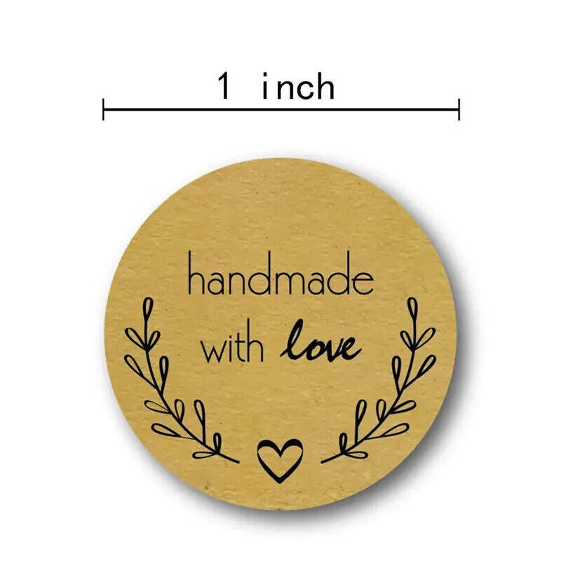 2000 Handmade With Love Kraft Stickers - Seal Labels Roll - Size 2.5cm UK