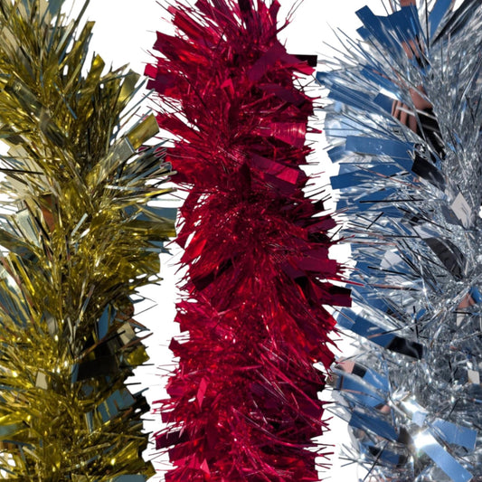 Luxury Christmas Tinsel – 2m Long Extra Thick 10cm – Red, Gold or Silver Garland