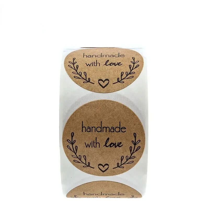 2000 Handmade With Love Kraft Stickers - Seal Labels Roll - Size 2.5cm UK