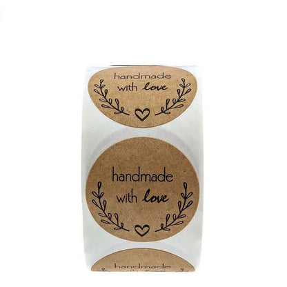2000 Handmade With Love Kraft Stickers - Seal Labels Roll - Size 2.5cm UK