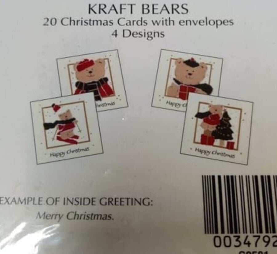 32 (2 Packs of 16) Mini Christmas Cards for Children - Teddy Bear - Kids Designs