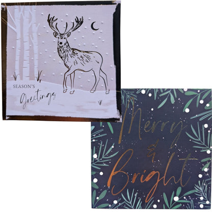 10 Christmas Cards with Envelopes – 14x14cm – Stag & Merry and Bright Designs