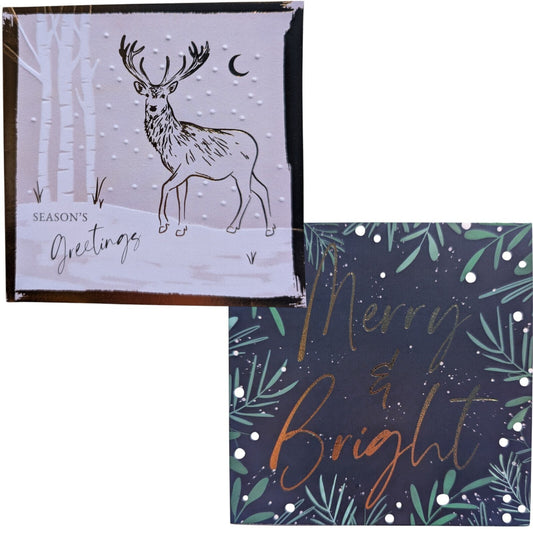 10 Christmas Cards with Envelopes – 14x14cm – Stag & Merry and Bright Designs