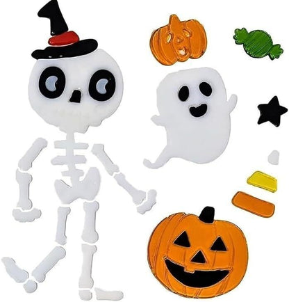 Halloween Gel Window Stickers – 16 Assorted Designs – Reusable Gel Clings for Wi