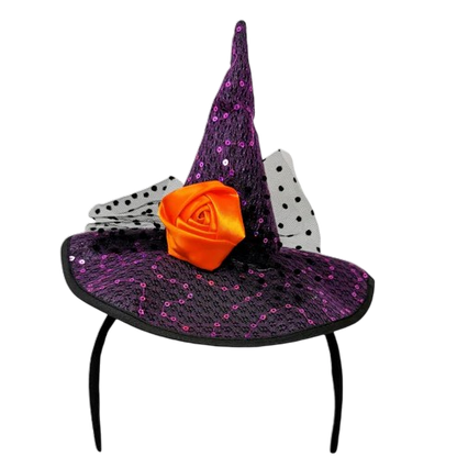 Witch Hat Headband with Orange Rose - One Size Fits All - UK Stock