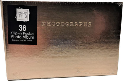 Gold Photo Album - Holds 36 Photos - Size: 6"x4" - Slip In Pockets