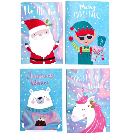32 Mini Christmas Cards for Children – Santa, Elf, Unicorn & Polar Bear