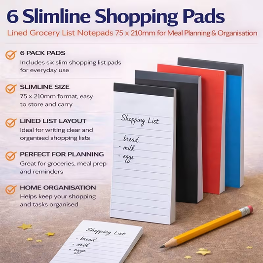 6 slimline shopping pads lined grocery list notepads 75 x 210mm