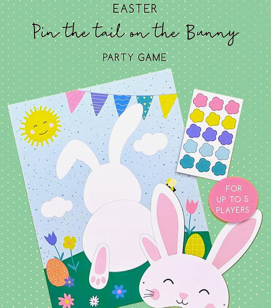 YLAB Easter Pin the Tail on the Bunny Game – Fun Easter Party Game for Kids & Adults | Includes Large Bunny Poster, Mask, 15 Tail Stickers & Winner Prizes | Easter Family Games & Activities
