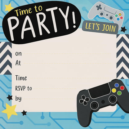 12 Gaming Party Invitations – Video Game Birthday Invites with Envelopes | Gamer-Themed Party Supplies | Card | 13.5 x 13.5 cm | Boys & Girls Birthday Party Invitations