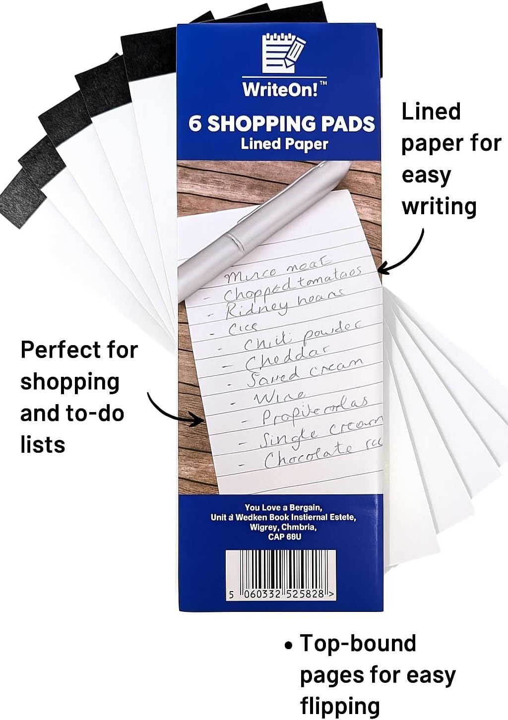 6 Slimline Shopping List Pads – 30 Sheets Per Pad – Lined Paper – 6 Pack of Grocery List Notepads – Top-Bound Memo Pads – Compact & Portable for Shopping, To-Do Lists, and Reminders
