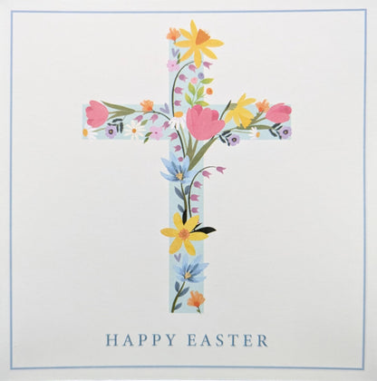 Set of 8 Christian Easter Cards – Religious Cards with Elegant Spring Floral Cross - Includes Envelopes –12 x 12 cm - 210GSM Cardstock
