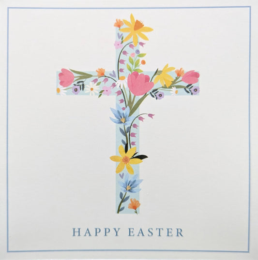 Set of 8 Christian Easter Cards – Religious Cards with Elegant Spring Floral Cross - Includes Envelopes –12 x 12 cm - 210GSM Cardstock