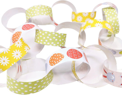 YLAB 80 Easter Paper Chain Decorations – Colourful Bunny, Egg & Flower Designs – Easy Peel & Seal Assembly – Craft – Fun Spring & Easter Decor for Home, Classroom & Parties