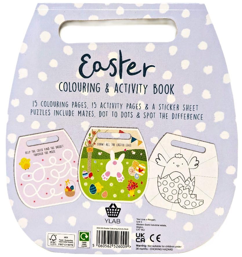 2-Pack Easter Colouring Books for Kids – Fun Activity Books with Stickers & Puzzles – 15 Colouring Pages, 15 Activities, 54 Stickers Each – Carry Handle for Travel – Easter Gifts for Boys & Girls